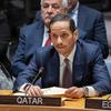 الشيخ محمد بن عبد الرحمن آل ثاني، رئيس دولة قطر، يلقي كلمة في اجتماع لمجلس الأمن الأمم المتحدة في نيويورك.