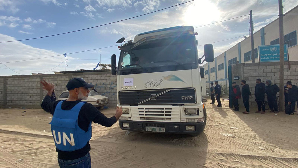 Humanitarian aid is delivered to UNRWA shelters in the northern Gaza Strip.
