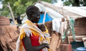 Des familles déplacées par des inondations à Pibor, au Soudan du Sud.