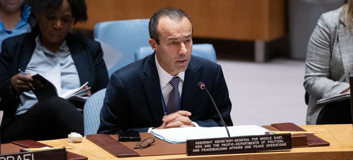 Assistant Secretary-General Khaled Khiari briefs the Security Council.