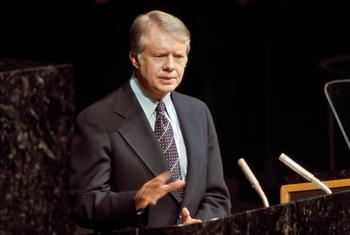 President Jimmy Carter addressing delegates in the General Assembly Hall at UNHQ in New York. (1977)