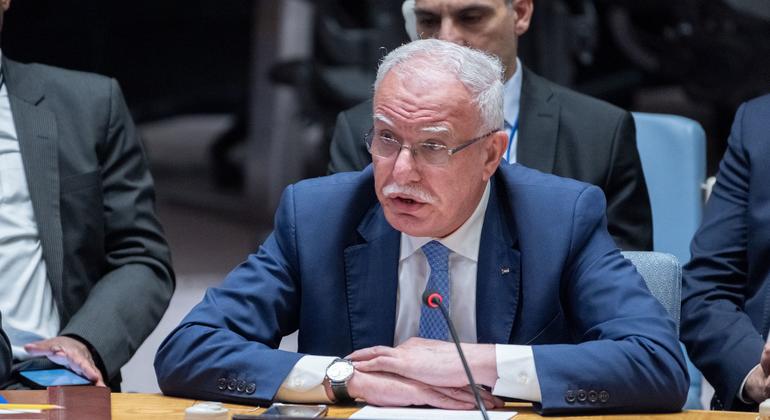 Riyad Al-Malki, ministro de Asuntos Exteriores de Palestina, en el Consejo de Seguridad.