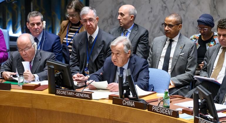 الأمين العام للأمم المتحدة أنطونيو غوتيريش يتحدث أمام مجلس الأمن الدولي.