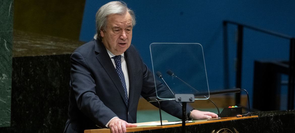 Secretary-General António Guterres addresses the high-level meeting of the General Assembly on the role of zero waste as a transformative solution in achieving the Sustainable Development Goals.