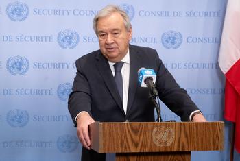 Le Secrétaire général António Guterres informe la presse de la situation à Gaza.