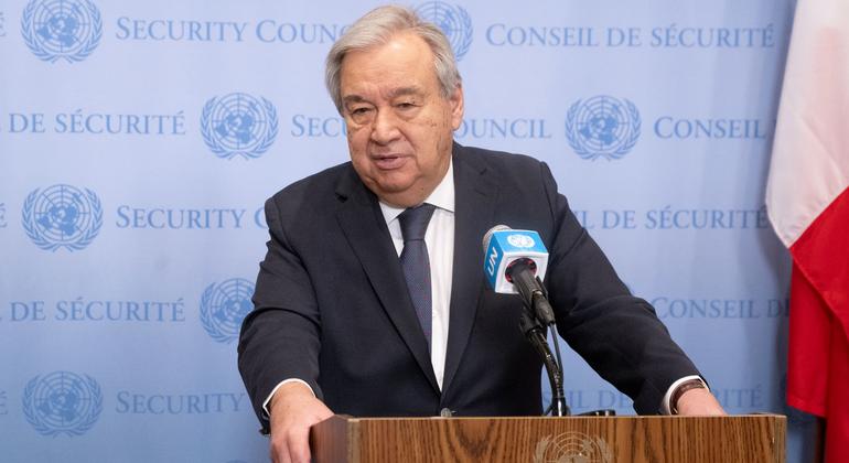 Secretary-General António Guterres briefs the press on the situation in Gaza.