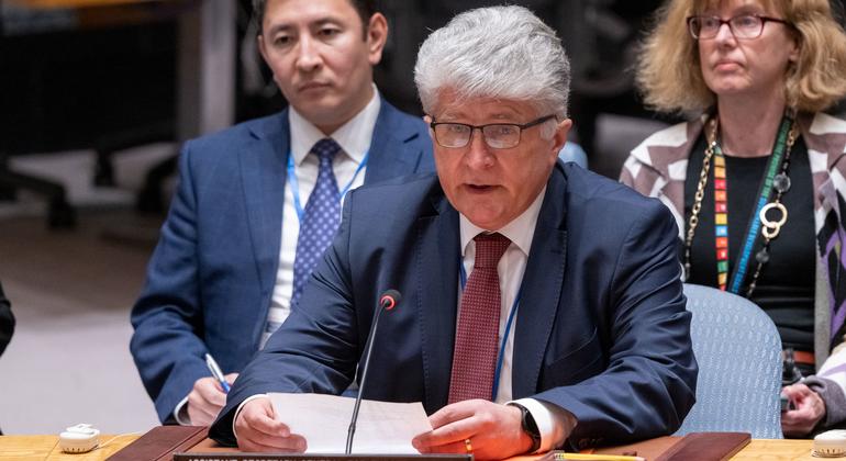 Miroslav Jenča, Assistant Secretary-General for Europe, Central Asia and Americas in the UN Departments of Political and Peacebuilding Affairs and Peace Operations, addresses the Security Council meeting on the situation in Bosnia and Herzegovina.