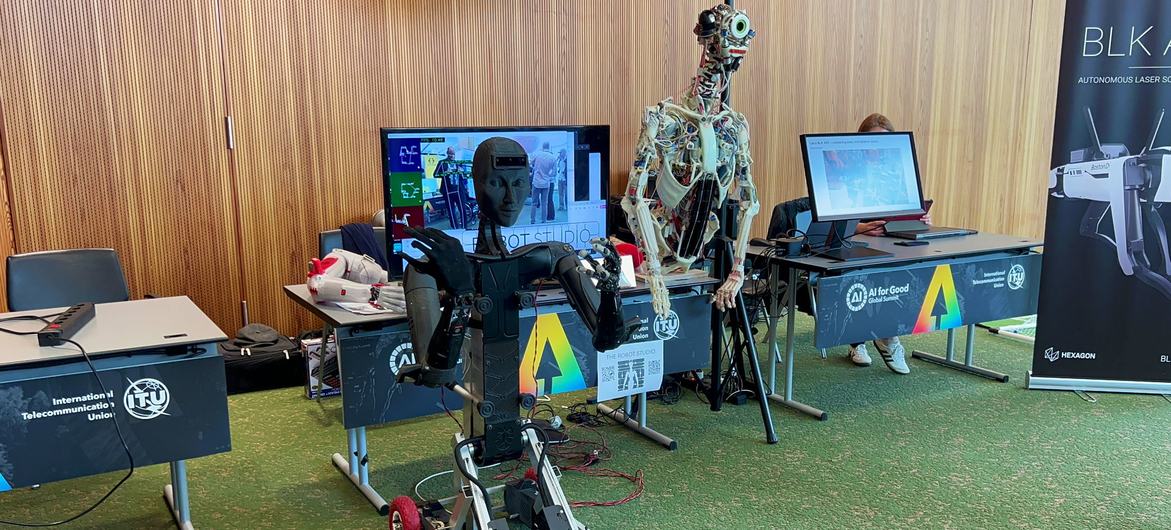 Exhibition of robots at ITU's annual AI for Good Global Summit 2024, Geneva.