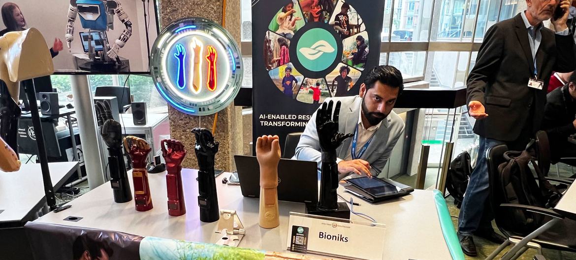 Bioniks startup from Pakistan presents brain-controlled bionic limbs at ITU's annual AI for Good Global Summit 2024.