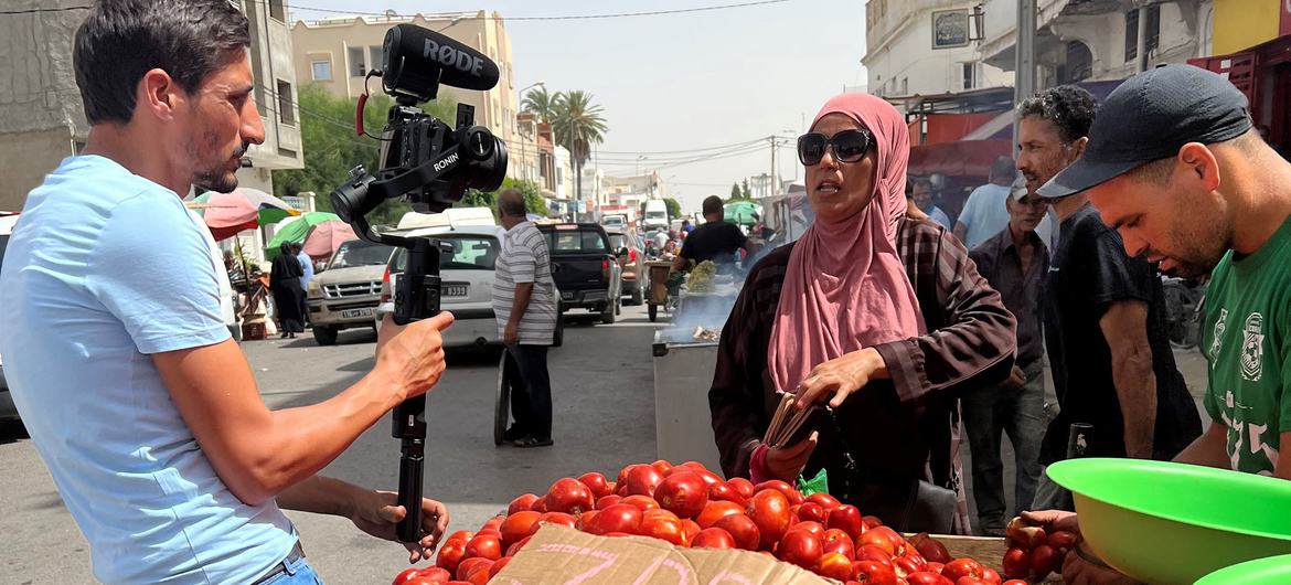 In Tunis, Tunisia, a female shopper complains about the lack of sugar in the country.