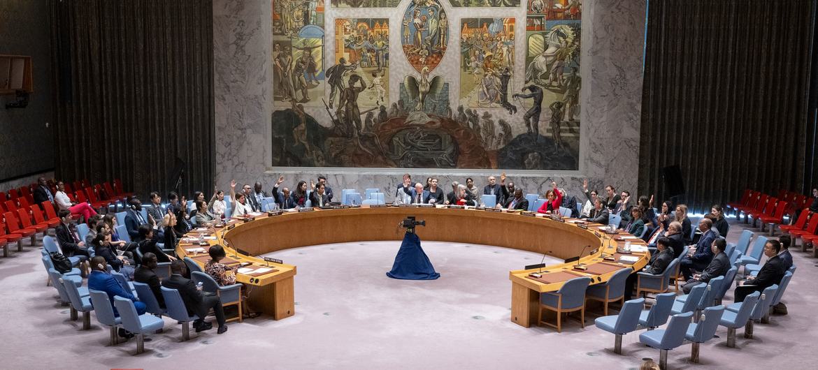 A view of the UN Security Council as members vote in favour of the draft resolution on the Central African Republic sanctions regime.