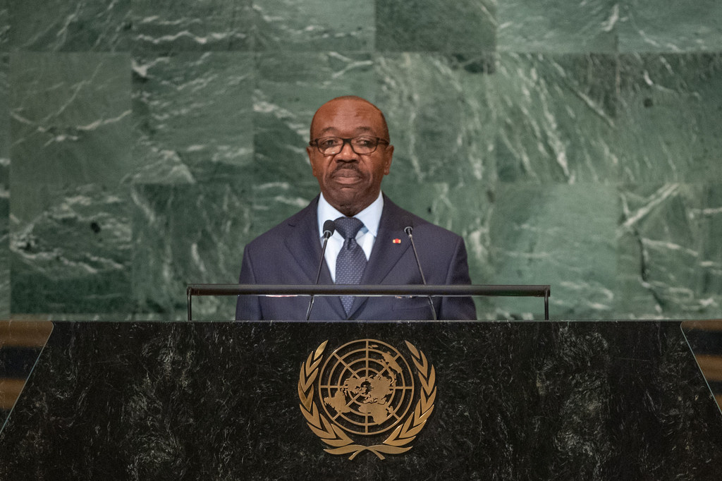 Ali Bongo Ondimba, Rais wa Jamhuri ya Gabon, akihutubia mjadala mkuu wa kikao cha 77 cha Baraza Kuu la Umoja wa Mataifa.