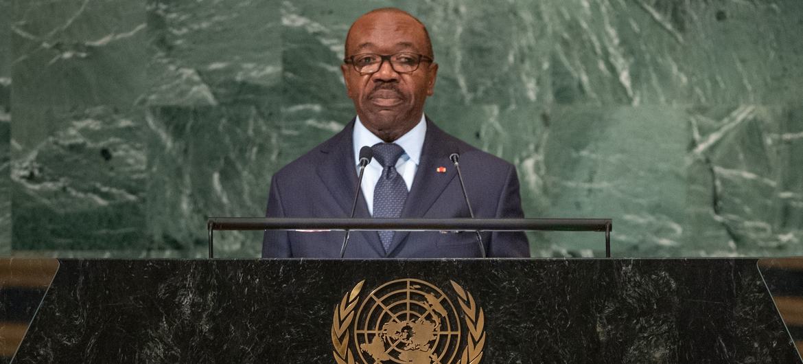 Ali Bongo Ondimba, Président de la République gabonaise, intervient lors du débat général de la 77e session de l'Assemblée générale.