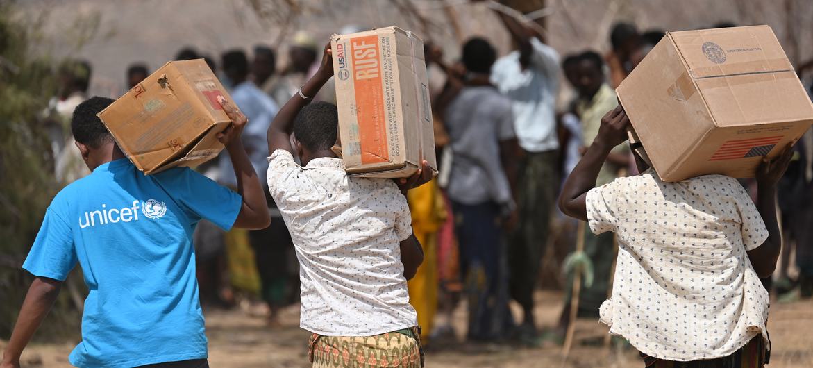 A UNICEF team delivers health and nutrition supplies, including vaccines, to communities in northeast Ethiopia.