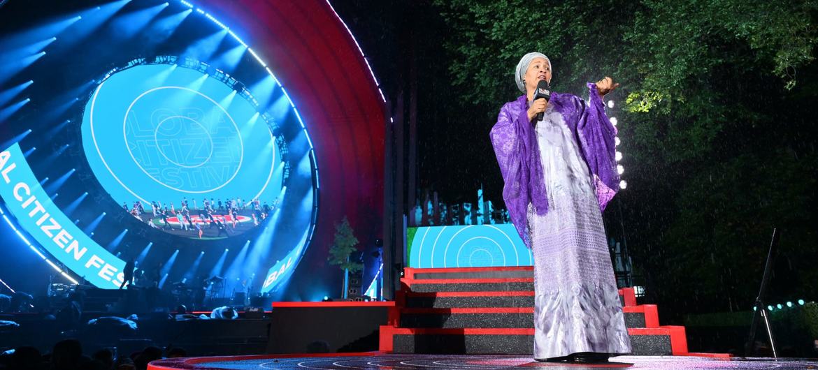 Deputy Secretary-General Amina Mohammed delivers speech to attendees at the Global Citizen Festival in Central Park in New York.