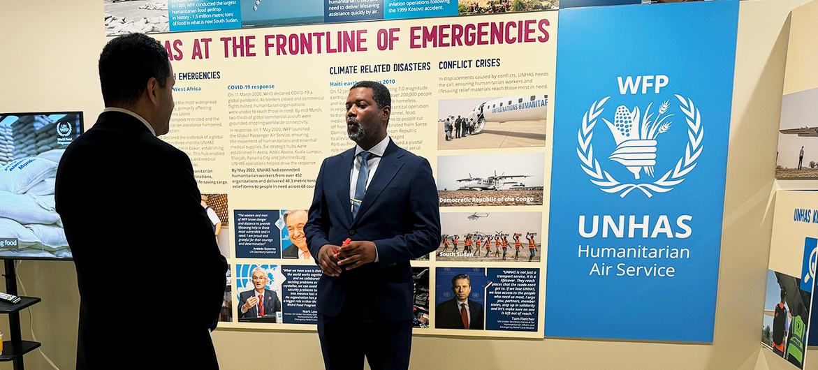 Hedley Tah (right), Head of External Relations for UN Humanitarian Air Service (UNHAS), speaks with UN News. Hedley Tah (right), Head of External Relations for UN Humanitarian Air Service (UNHAS), speaks with UN News.