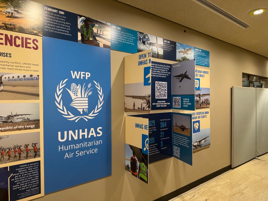 A pop-up exhibit for the UN Humanitarian Air Service (UNHAS) at the UN Headquarters during the General Assembly's high-level week.