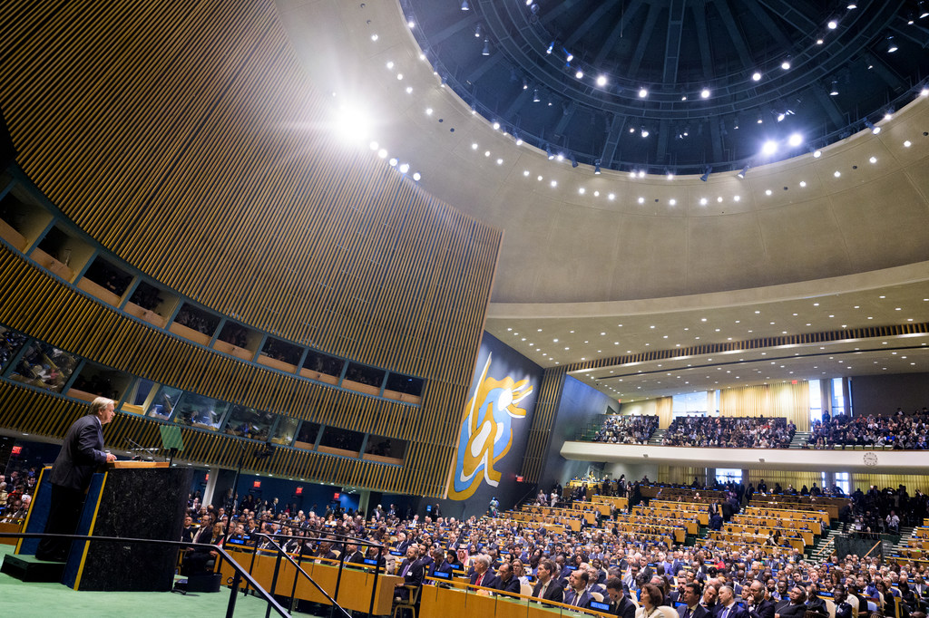Генсек ООН Антониу Гутерриш на открытии общеполитических дебатов Генассамблеи.