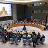 Una amplia vista de las cámaras del Consejo de Seguridad de la ONU mientras sus miembros se reúnen para tratar la situación en Oriente Medio, incluida la cuestión palestina.