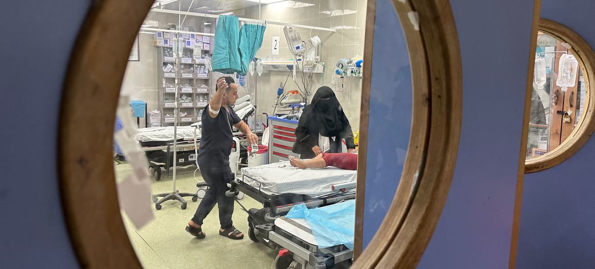 A patient is treated at the Nasser Medical Complex in Khan Yunis in the south of Gaza.