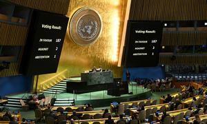 UN General Assembly votes on the draft resolution on the necessity of ending the economic, commercial and financial embargo imposed by the United States against Cuba.