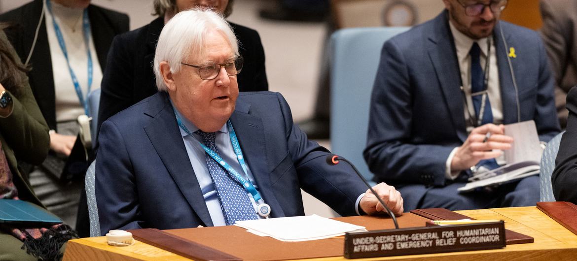 مارتن غريفيثس، وكيل الأمين العام للشؤون الإنسانية ومنسق الأغاثة في حالات الطوارئ أثناء جلسة سابقة في مجلس الأمن الدولي.