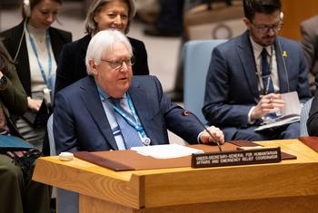 مارتن غريفيثس، وكيل الأمين العام للشؤون الإنسانية ومنسق الأغاثة في حالات الطوارئ أثناء جلسة سابقة في مجلس الأمن الدولي.