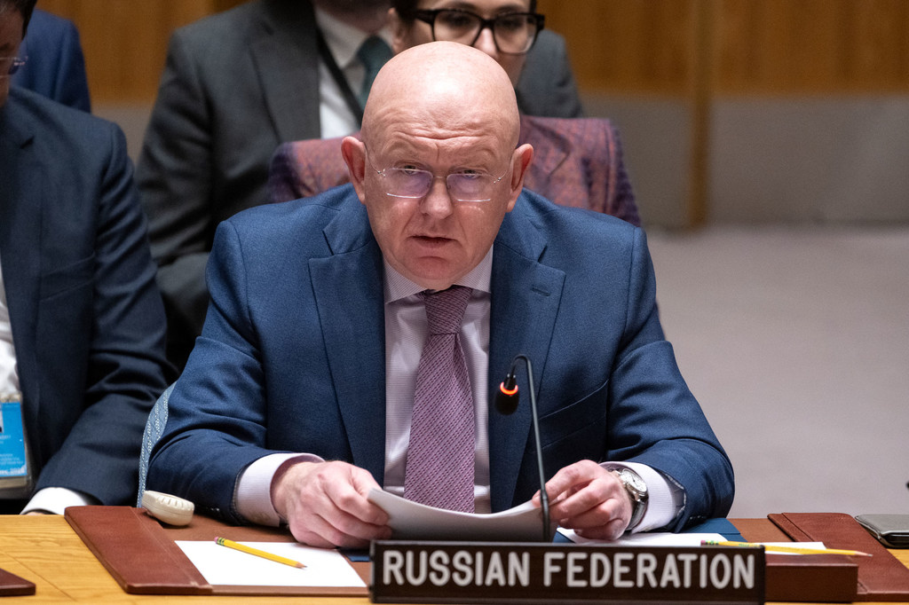 Ambassador Vassily Nebenzia of the Russian Federation addresses the Security Council meeting on the situation in the Middle East, including the Palestinian question.