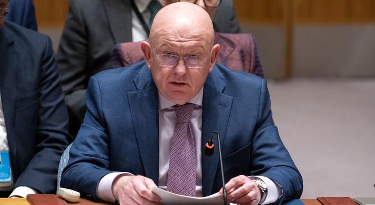 Ambassador Vassily Nebenzia of the Russian Federation addresses the Security Council meeting on the situation in the Middle East, including the Palestinian question.