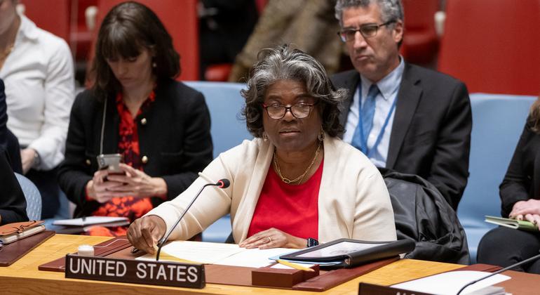 Ambassador Linda Thomas-Greenfield of the United States addresses the Security Council meeting on the situation in the Middle East, including the Palestinian question.
