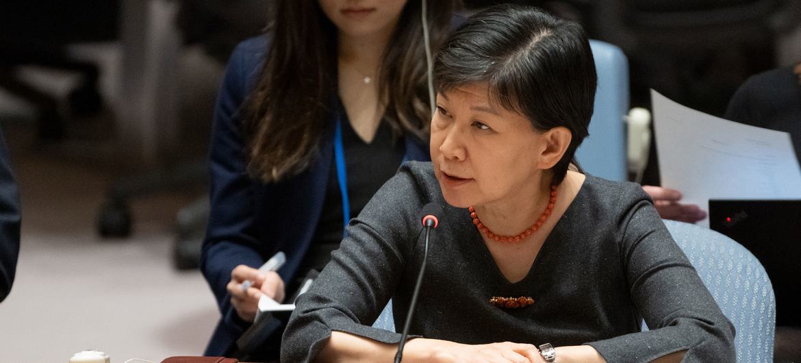 Izumi Nakamitsu, High Representative for Disarmament Affairs, briefs the Security Council meeting on threats to international peace and security.