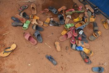 There has been a sharp rise in attacks against civilians in Burkina Faso. Pictured here, slippers outside a communal space at a camp for displaced persons.