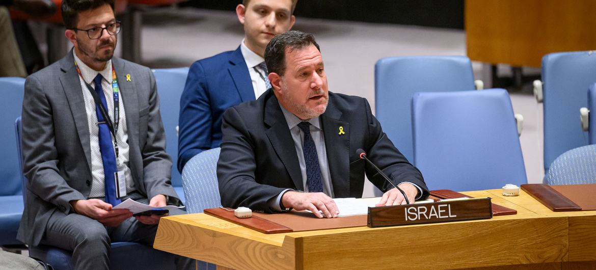 Brett Jonathan Miller, Deputy Permanent Representative of Israel, speaks at a Security Council meeting on the situation in the Middle East, including the Palestinian issue.