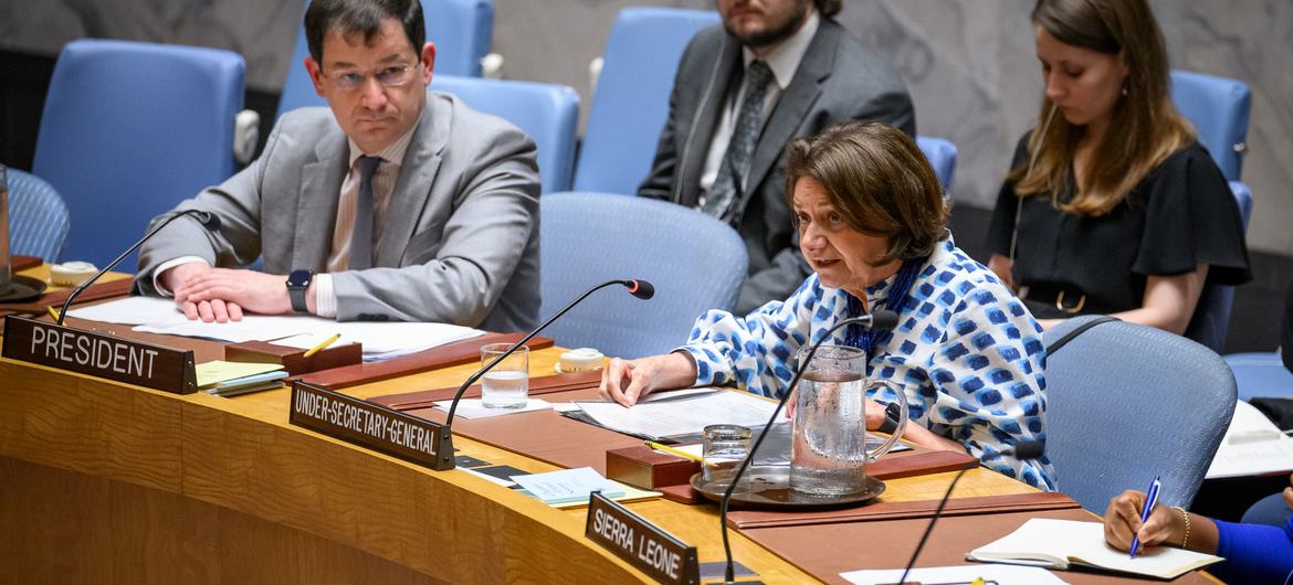 Rosemary DiCarlo, Under-Secretary-General for Political and Peacebuilding Affairs, briefs the Security Council.