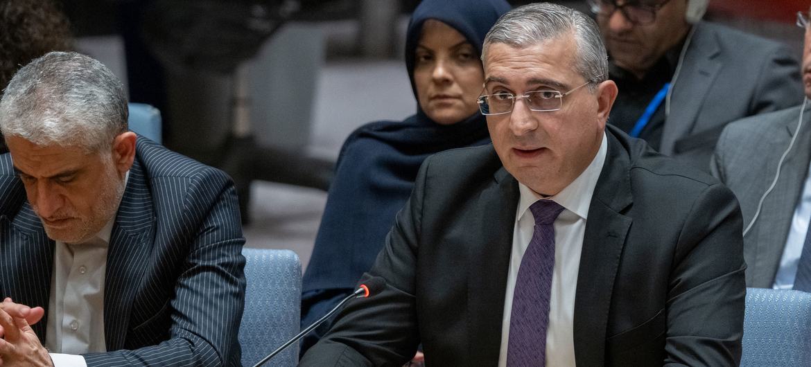 Syrian Ambassador Koussay Aldahhak speaks at a Security Council meeting on the situation in the Middle East, including the Palestinian issue.