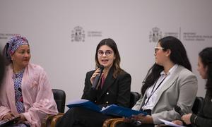 UN Deputy Secretary-General Amina Mohammed with participants at the youth local leadership event to advance the SDGs Dialogue in Madrid, Spain.