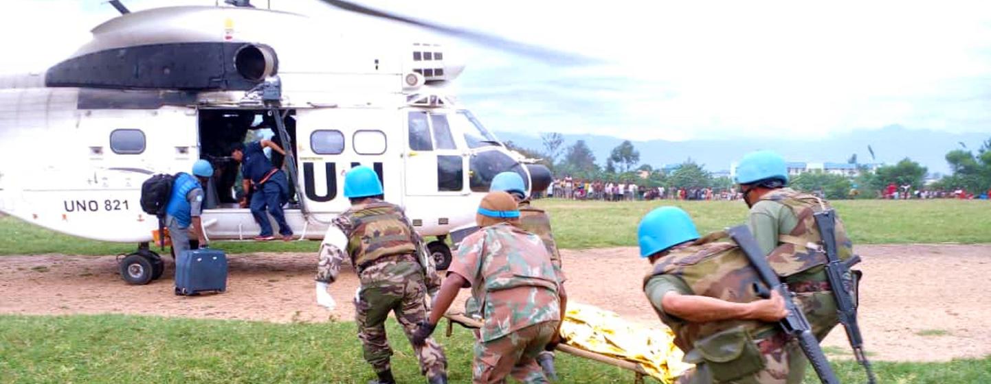 Injured UN peacekeepers in DRC from Morocco being transported for treatment after they were attacked in Kiwanja, Rutshuru North Kivu by the armed group M23.