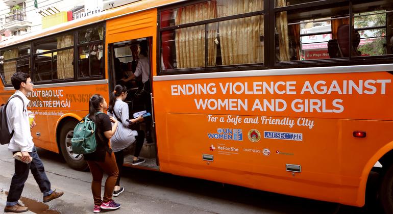 The Safe and Friendly City Bus is part of a programme raising awareness about sexual harassment and violence against women and girls in public spaces in Viet Nam.