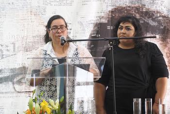 Rocío Gallegos y Gabriela Minjares en la séptima edición del Premio Breach / Valdez de Periodismo y Derechos Humanos.