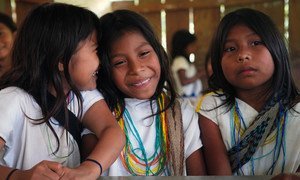 Girls from the Arhuacos indigenous community of Colombia. 