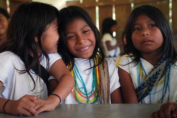 Girls from the Arhuacos indigenous community of Colombia. 
