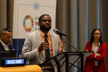 Youth Adviser Jevanic Henry speaks at the ECOSOC Youth Forum