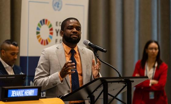 Youth Adviser Jevanic Henry speaks at the ECOSOC Youth Forum