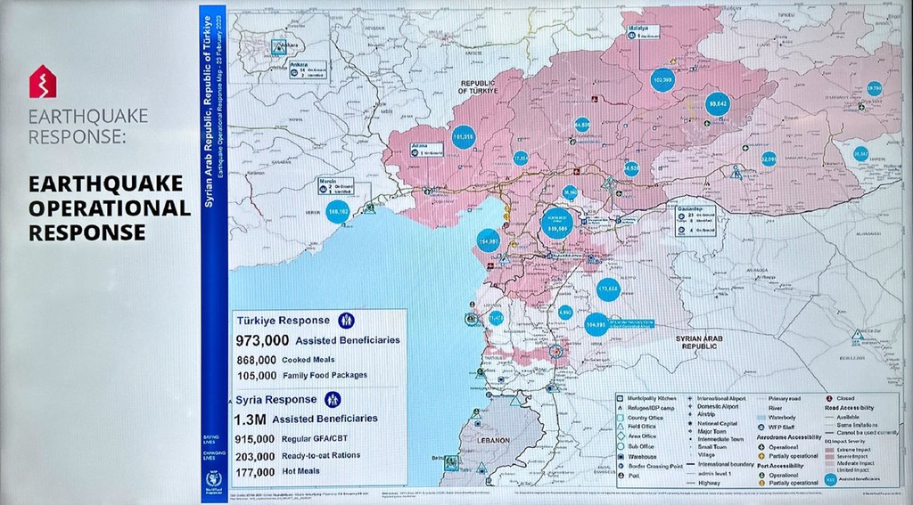 Carte des opérations de secours du PAM après le séisme en Türkiye et en Syrie