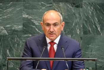 Премьер-министр Армении Никол Пашинян выступает на общих дебатах Генассамблеи ООН.
