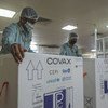 Una caja de vacunas del COVID-19 para la iniciativa COVAX se prepara para el envío desde Pune, en India