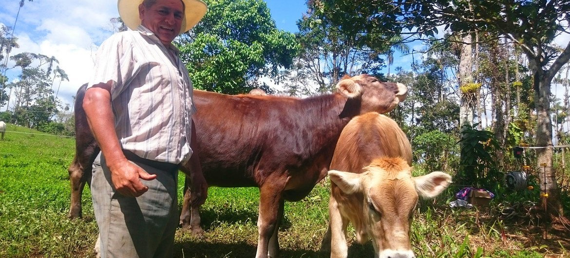 Álvaro Ramón, ganadero ecuatoriano, distribuye leche gratuita a las familias necesitadas de su comunidad durante el confinamiento debido al COVID-19.