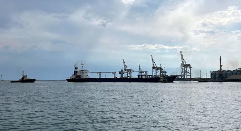 The M/V Razoni sails from the port of Odesa following the authorization of the Joint Coordination Centre (JCC), established under the Black Sea Grain Initiative.