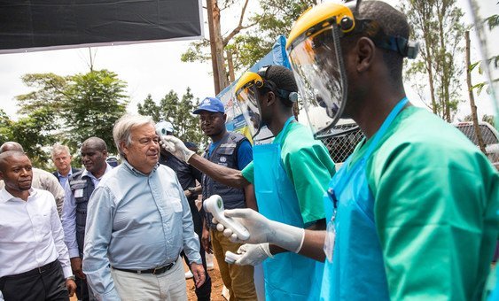 The UN Secretary-General António Guterres visits the Mangina Ebola treatment centre in the eastern Democratic Republic of the Congo on 1 September 2019.