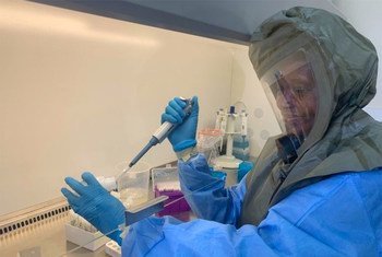 أحد العلماء يجري اختبارا لكوفيد-19 في أحد المختبرات بسيراليون.